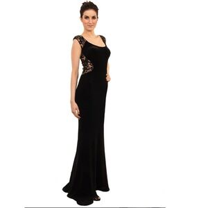 XSCAPE Black Formal Gown Lace Sleeves Evening Dress Size 4‎